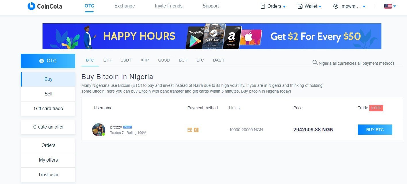 Coincoll review, OTC market place, sell gift card in Nigeria, Buy bitcoin 