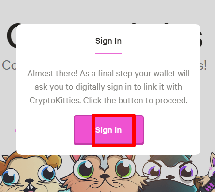 CryptoKitties sign in