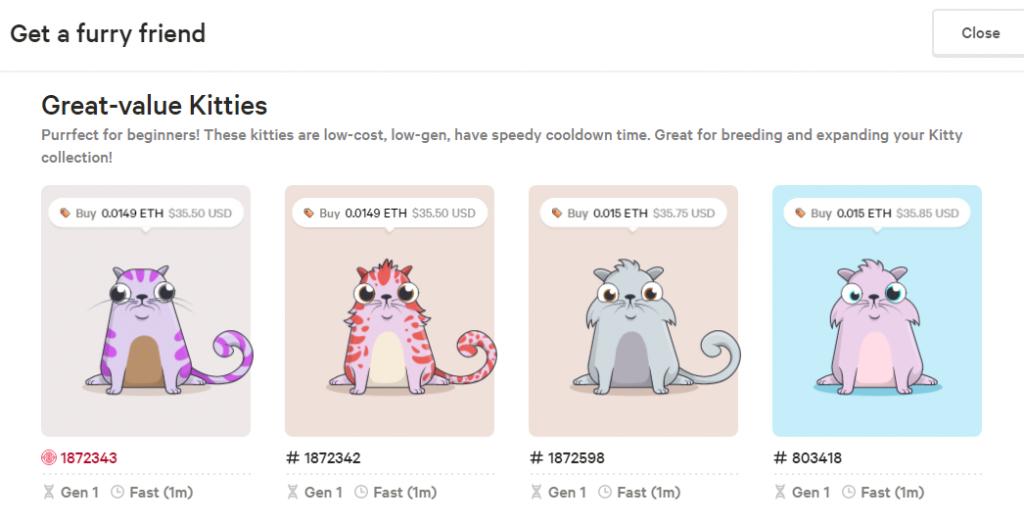 CryptoKitties list